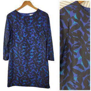 J Crew Size 2 Shirt Dress Party Blue Black Leaf Print Knee Length Professional